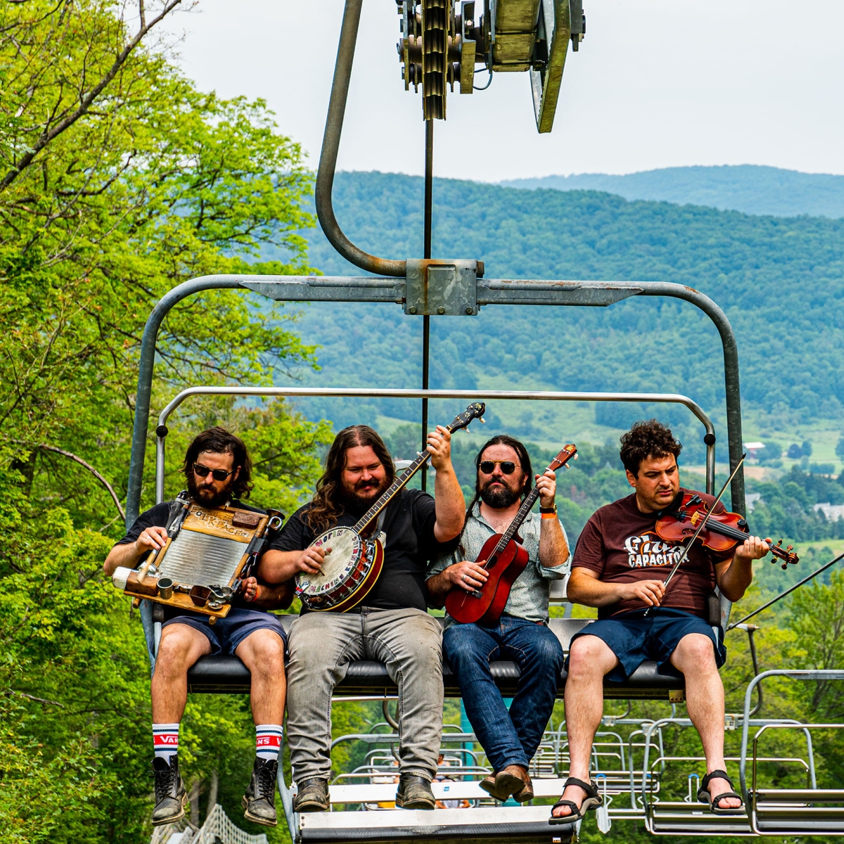 Band on a lift to the HillTap Festival