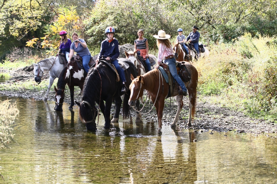 Family going horseback riding with guides from The CrossPatch