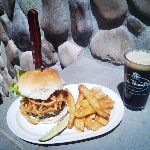 Burger and fries from John Harvard's