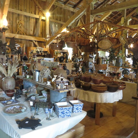 Items for sale inside Mystic Hill Olde Barn Gift Shop